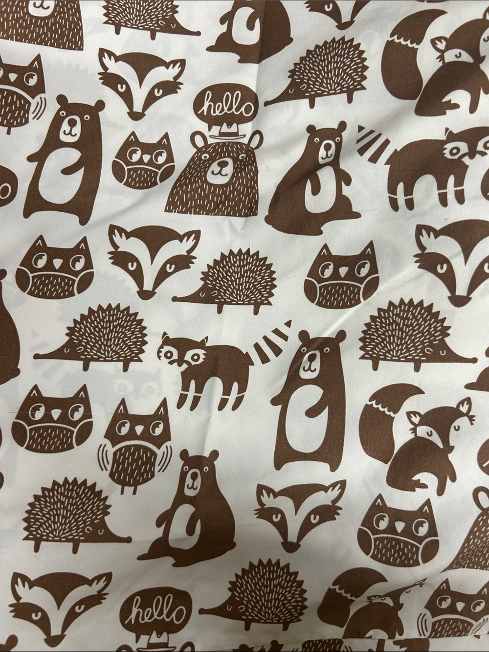 Woodland Animal Print Cotton Fabric - Brown on White bed set twin